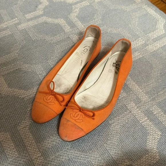 CHANEL Shoes Chanel Womens Ballet Flat Orange Linen 375 Poshmark
